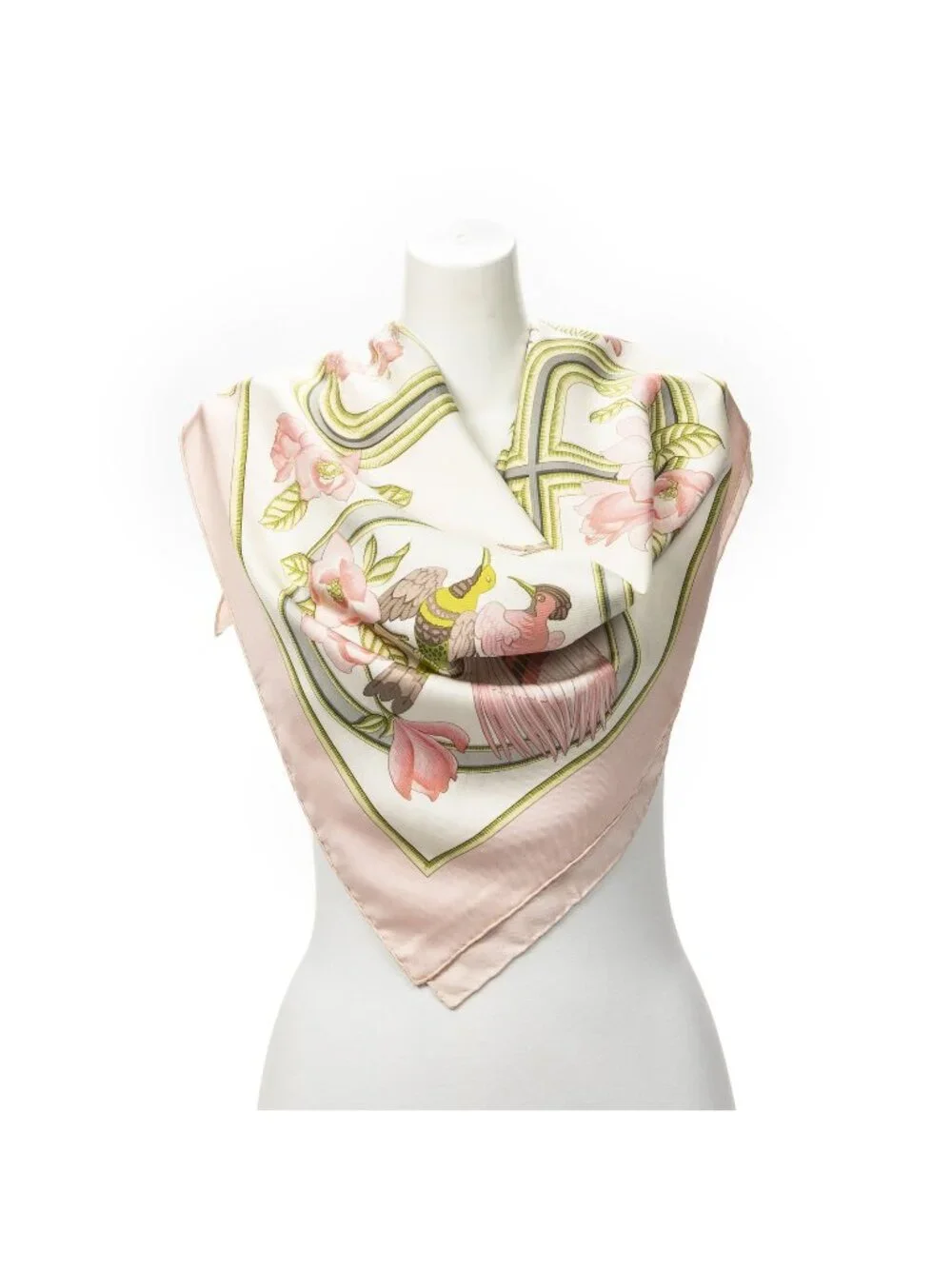 Hermes Scarf Light Pink Green White Silk
